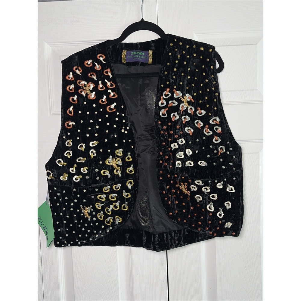Zuzka Fabricology Velvet Vest Womens Size OS Black Hand Painted Art Avant Garde